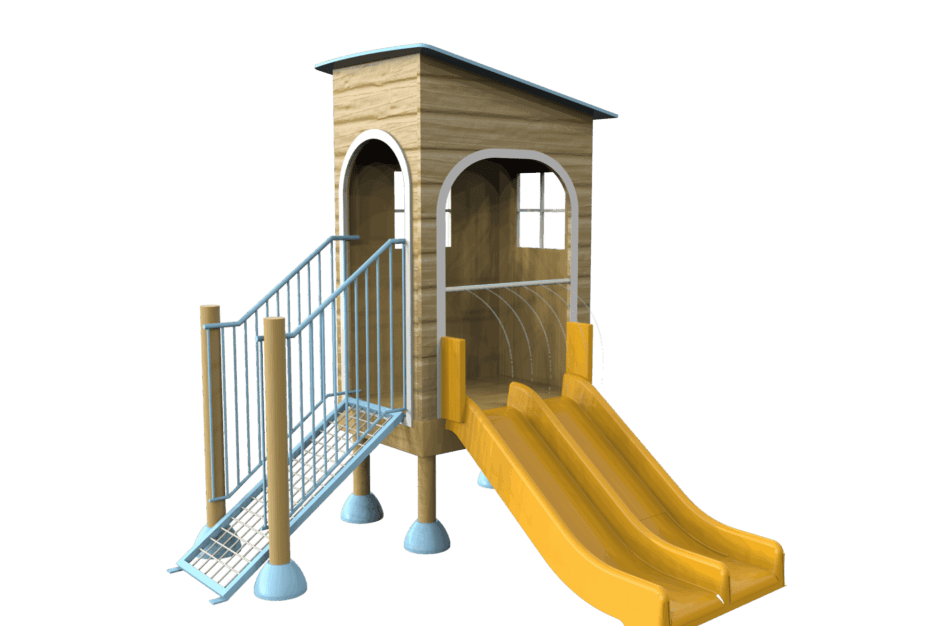 Lifeguards hut with slide and climbing rope